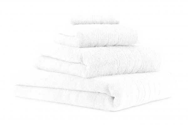 Set di 4 asciugamani da bagno DELUXE, colore: bianco, 1 asciugamano da bagno, 1 asciugamano da doccia, 1 asciugamano e 1 lavetta, qualità 430 g/m²