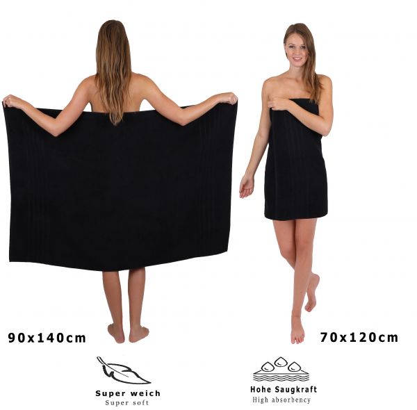 4 Piece Bath Towel/Sauna Towel Set DELUXE Colour: black, 1 bath sheet, 1 bath towel, 1 hand towel and 1 face cloth