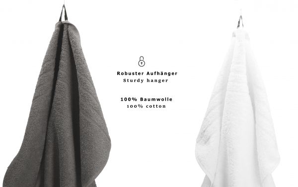 Betz 8-tlg. Handtuch-Set DELUXE 100% Baumwolle 2 Badetücher 2 Duschtücher 2 Handtücher 2 Seiftücher Farbe weiß und anthrazit grau