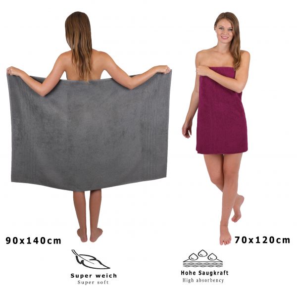 Betz Juego de 8 toallas 100% algodón DELUXE de color gris antracita y ciruela
