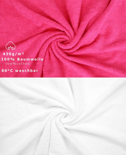 Betz 8-tlg. Handtuch-Set DELUXE 100% Baumwolle 2 Badetücher 2 Duschtücher 2 Handtücher 2 Seiftücher Farbe weiß und fuchsia