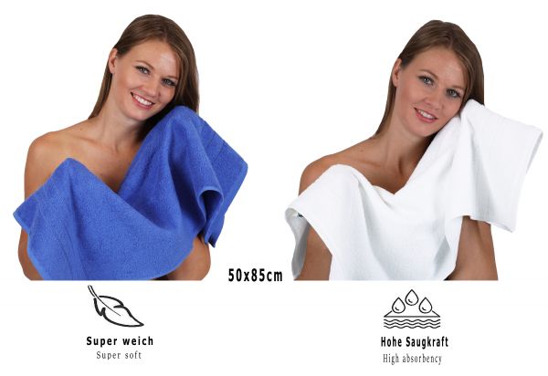 Lot de 8 serviettes/Set de sauna "Deluxe", couleur blanc et bleu, qualité 430 g/m², 2 draps de plage 90 x 140 cm, 2 serviettes de bain 70 x 120 cm, 2 serviettes de toilette 50 x 85 cm, 2 lavettes 30 x 30 cm de BETZ