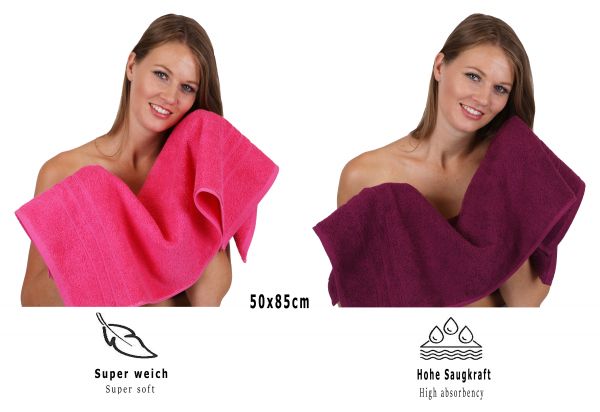 Betz 8-tlg. Handtuch-Set DELUXE 100% Baumwolle 2 Badetücher 2 Duschtücher 2 Handtücher 2 Seiftücher Farbe pflaume und fuchsia