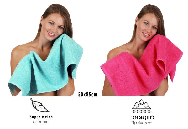 Lot de 8 serviettes/Set de sauna "Deluxe", couleur fuchsia et turquoise, qualité 430 g/m², 2 draps de plage 90 x 140 cm, 2 serviettes de bain 70 x 120 cm, 2 serviettes de toilette 50 x 85 cm, 2 lavettes 30 x 30 cm de BETZ