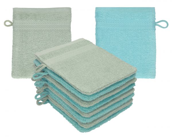 Betz Pack of 10 Wash Mitts PREMIUM 100% Cotton 16x21 cm hay green - ocean