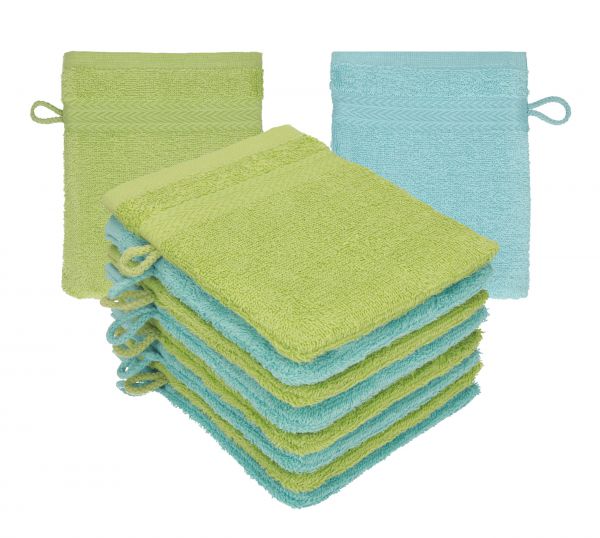 Betz Pack of 10 Wash Mitts PREMIUM 100% Cotton 16x21 cm  ocean - avocado green