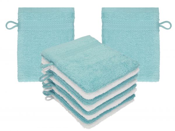 Betz Paquete de 10 manoplas de baño PREMIUM 100% algodón 16x21 cm azul océano - blanco