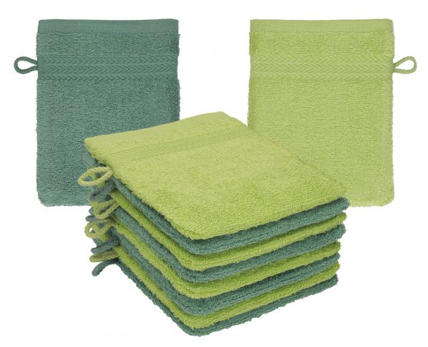 Betz 10 Stück Waschhandschuhe PREMIUM 100% Baumwolle Waschlappen Set 16x21 cm Farbe tannengrün - avocadogrün