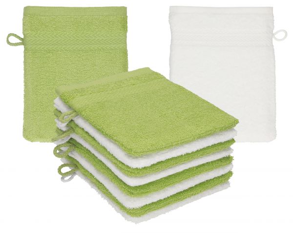 Betz 10 Stück Waschhandschuhe PREMIUM 100% Baumwolle Waschlappen Set 16x21 cm Farbe avocadogrün - weiß