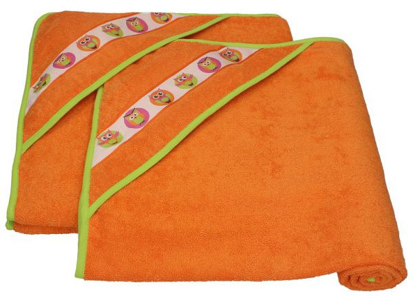 Betz juego de 2 toallas con capucha LECHUZAS toallas de baño 100% algodón tamaño 90x90 cm de color naranja