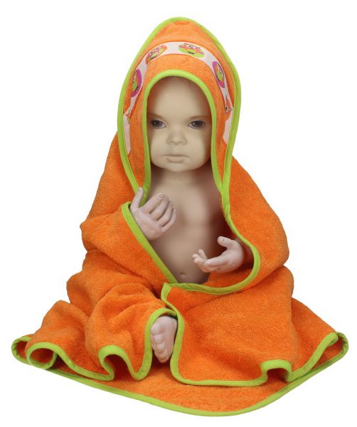 Children Hooded Bath Towel OWLS 100% Cotton size: 90 x 90 colour: orange