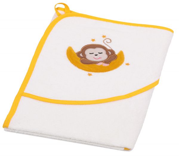 Betz Serviette de bain à capuche PETIT SINGE A LA LUNE Sortie de bain à capuche 100% coton taille 80x80 cm couleur blanc-jaune