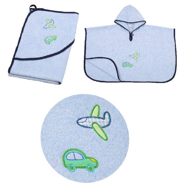 Betz Children Poncho Car and Plane 100% Cotton Colour: Blue Size: 68x54 cm