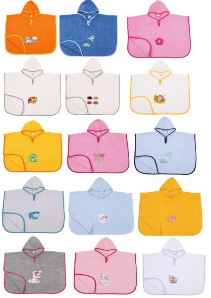 Betz Children Poncho Cottage 100% Cotton Colour: White and Light-blue Size: 68x54 cm