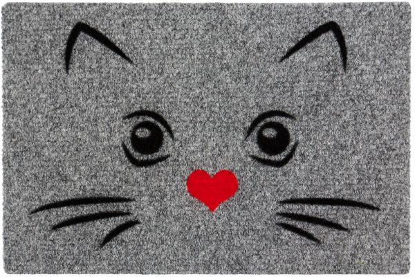 Betz floor mat door mat dirt-trapping mat  cat with heart mouth  colour grey Size 40x60cm
