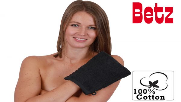 Betz 4-tlg. Handtuch-Set 100%Baumwolle Farbe schwarz 2 Handtücher 50x100 cm 2 Waschhandschuhe 16x21 cm