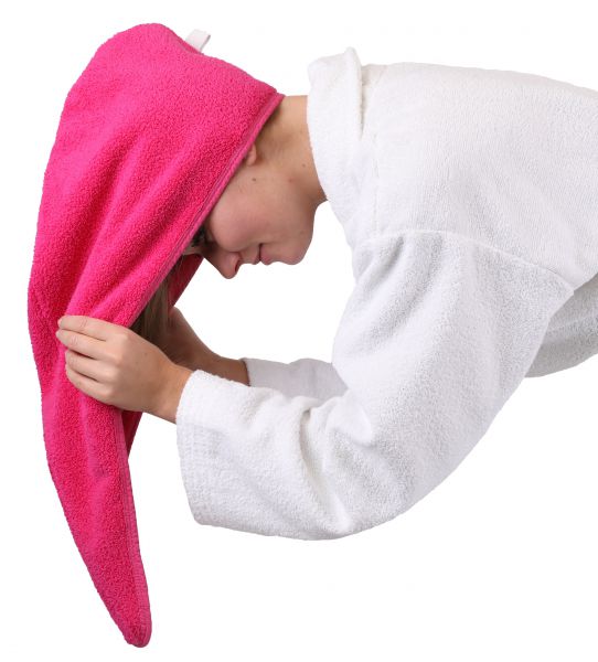 Betz 2er Set Turban Handtücher Haarturban Kopftuch 100% Baumwolle Frottier Farbe fuchsia