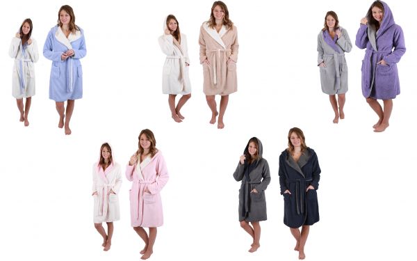 Betz KIEL reversible teddy bathrobe 100% polyester  for men or women  with hood  in sizes S-M and L-XL