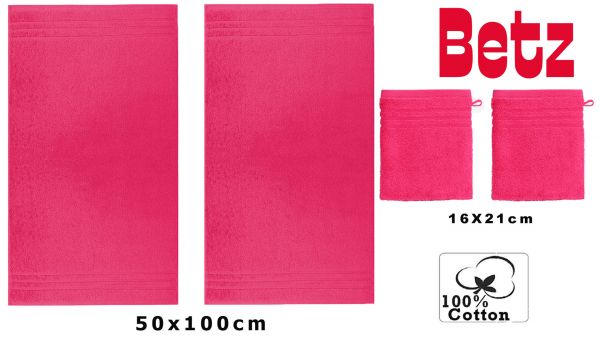 Betz 4-tlg. Handtuch-Set 100%Baumwolle Farbe fuchsia 2 Handtücher 50x100 cm 2 Waschhandschuhe 16x21 cm