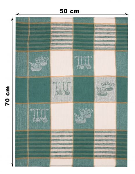 Betz Lot de 3 torchons en lin mélangé HUNGARY à motif CUISINE taille: 50x70 cm couleur vert