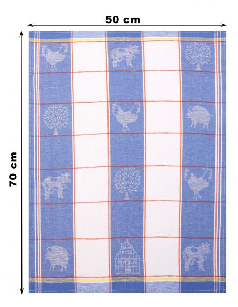 Betz Lot de 6 torchons en lin mélangé HUNGARY à motif ANIMAUX taille: 50x70 cm couleur bleu