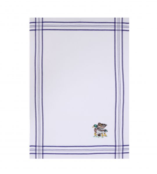 2 Piece Set Waffle Tea Towels blue, embroidered Motive: Ducks, Size: 50 x 70 cm