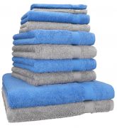 Betz Lot de 10 serviettes set de 2 serviettes de bain 4 serviettes de toilette 2 serviettes d'invité et 2 gants de toilette 100% Coton Premium couleur bleu clair, gris argenté