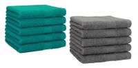 10er Pack Gästehandtücher "Premium" Farbe: Smaragd-Grün & Anthrazit, Größe: 30x50 cm