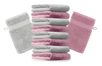 Betz 10 Stück Waschhandschuhe PREMIUM 100% Baumwolle Waschlappen Set 16x21 cm Farbe altrosa und silbergrau