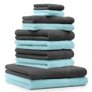 BETZ Lot de 10 Serviettes Classic - Premium 2 débarbouillettes 2 Serviettes d'invité 4 Serviettes de Toilette 2 Serviettes de Bain Gris Anthracite et Turquoise