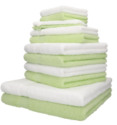 Betz Juego de 12 toallas PALERMO 100% algodón de color verde y blanco