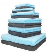 Betz Juego de 12 toallas PALERMO 100% algodón de color turquesa y antracita