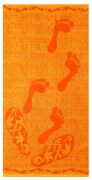 Betz Serviette de plage en velours serviette de bain drap de bain 100% coton, taille 75x150 cm, dessin: PIEDS, couleur: orange
