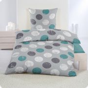 Betz Bettwäsche Garnitur Set mit Reißverschluß Punkte Größe 135 x 200 cm Kissen 80 x 80 cm Farbe grau - petrol