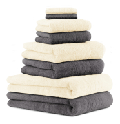 Betz Juego de 8 toallas DELUXE 100% algodón de color gris antracita y crema