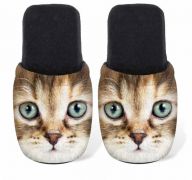 Betz Women Jersey Slipper Cat with green eyes