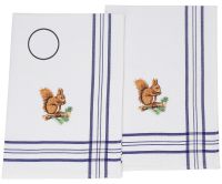 2 Piece Set Waffle Tea Towels blue, embroidered Motive: Squirrel, Size: 50 x 70 cm