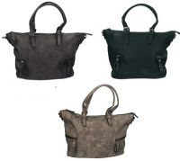 Damen Handtasche PARIS 1 Henkeltasche Umhängetasche mit Reißverschluss, Schulterriemen und zwei Henkeln